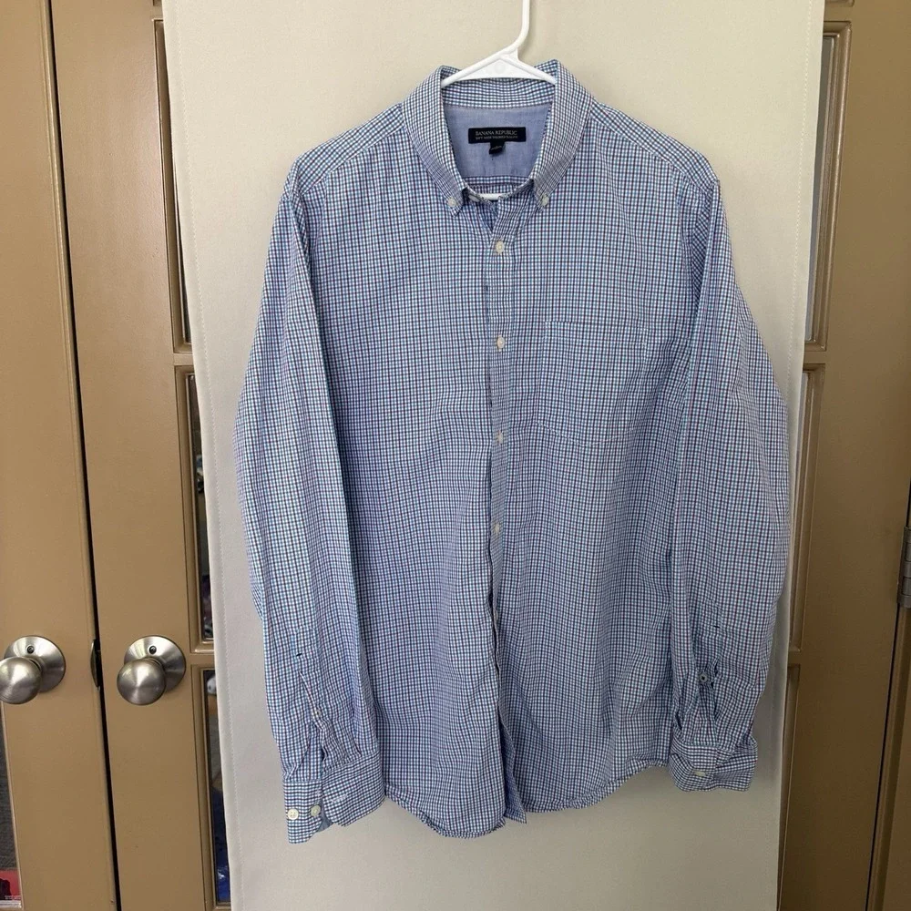 Banana Republic Mens Large Tailored Slim Fit Plaid Long Sleeve Button Down Shirt